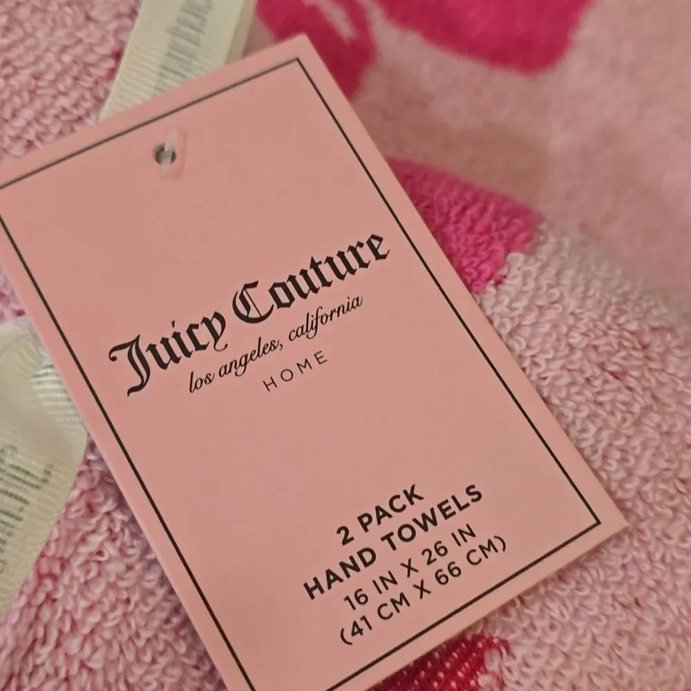 Juicy Couture Home Heart Cherry Bubble Logo Oversized Bath & Hand Towel Set